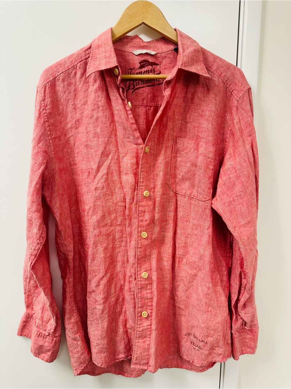 Tommy Bahama Coral Red Linen Button-Up Shirt